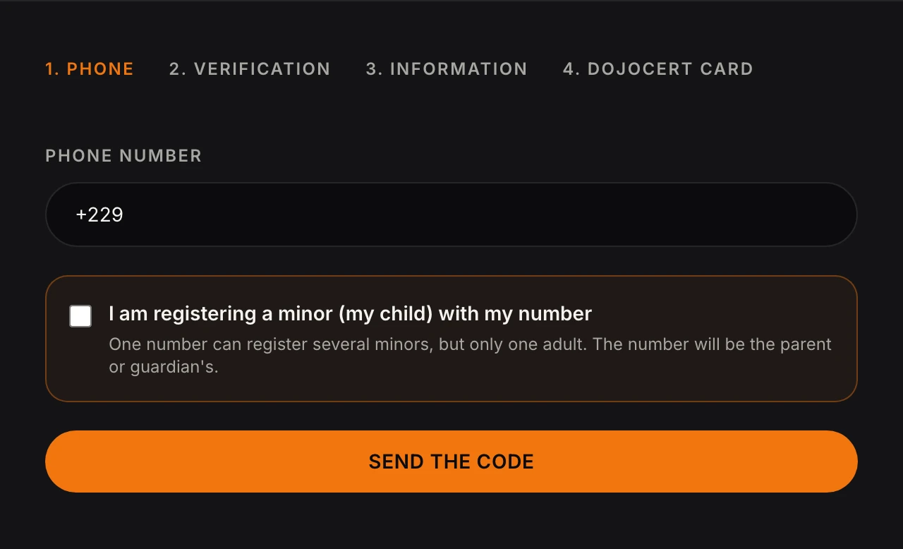 Screenshot of the DojoCert form